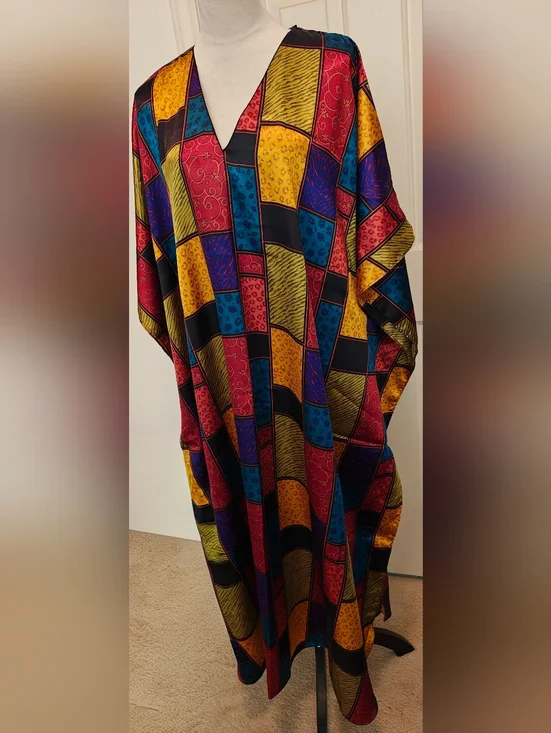 Vintage Winlar Satin Patchwork Caftan w Animal Print. Excellent condition. - Picture 3 of 9